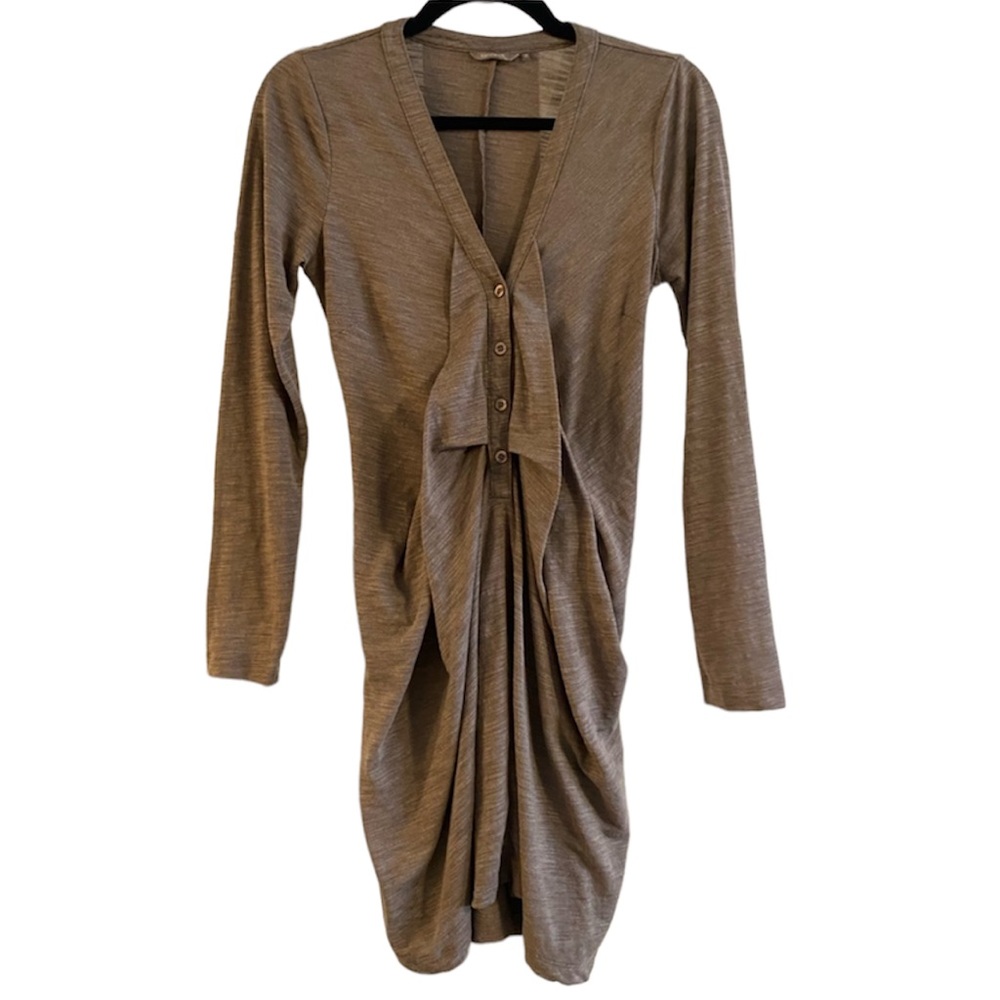 Sandwich, V-Neck Button Down Blouse, Tie Back, Taupe Beige, Size Small, EUC